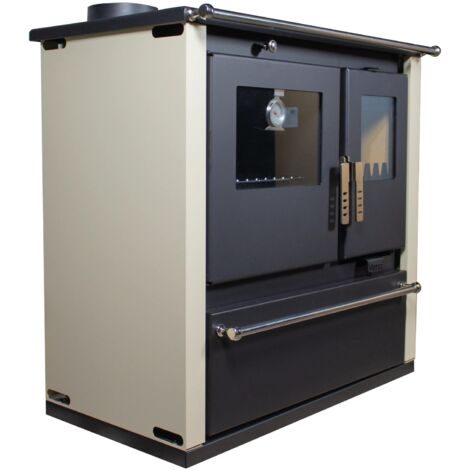 Cucina a Legna Verso CS Plus - 7,7 kW  Piastra Superiore in Metallo, Pannelli Laterali Verniciati Avorio, Design Funzionale e Uscita Fumi a Sinistra