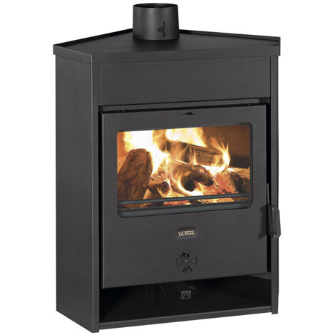 Stufa a legna angolare Prity AM D – 12,5 kW, Nero Grafite, Classe A, Design Compatto