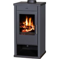 Stufa a Legna V05 Vanessa– 9 kW con Pannelli Laterali Verniciati Neri e Ampia Finestra Frontale