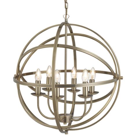Searchlight Orbit - 6 Light Spherical Cage Deckenanhänger Antik Messing, E14 (1/2)