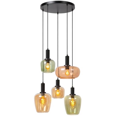 [GEBRAUCHT] B-Ware Lucide Pendelleuchte Ilona Glas Multicolor ø 45 Cm 5 Flammig Deckenlampe La605 (1/2)