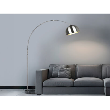 Bogenlampe ARGENTINA Silber Fuß Schwarz große Ausladung, Höhe 200cm