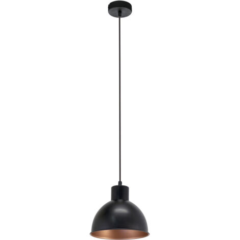 Pendelleuchte Truro 1 schwarz – runder Lampenschirm aus Stahl – kupferfarbene Innenseite – E27 Fassung – 110 x 21 cm (H x Ø) – Eglo (1/5)