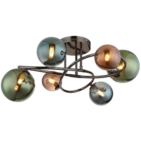 Deckenleuchte Deckenlampe Wohnzimmerleuchte Glas Esszimmerleuchte, Metall grau, LED 6x 3,5W 290Lm warmweiß, D 65 cm
