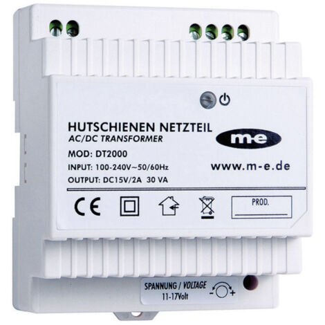 Hutschienen-Netzteil für Türsprechanlagen – Stufenlos einstellbare Ausgangsspannung 11-17V – 2000mA – Kompakt 77x97x56mm – Weiß – M-E Modern-Electronics (1/3)