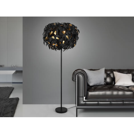 Große Stehleuchte LEAVY Blätter Lampenschirm Schwarz-Gold, Höhe 180cm (1/5)