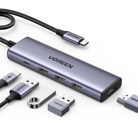 5in1 Multifunktions-HUB-Adapter USB-C 3x USB-A HDMI 4K PD 100W Grau (1/5)