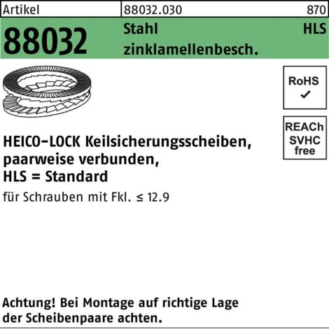 Keilsicherungsscheibe R 88032 HLS-30 Stahl zinklamellenb. geklebt 50St. HEICO 50 Stk (1/2)