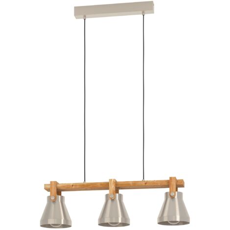 EGLO Hängelampe Cawton, 3-flammige Industrial Pendelleuchte über Esstisch, rustikale Esszimmerlampe aus Metall in Stahlfarben und geflammtem Holz, Hängeleuchte mit E27 Fassung, 76 cm (1/5)