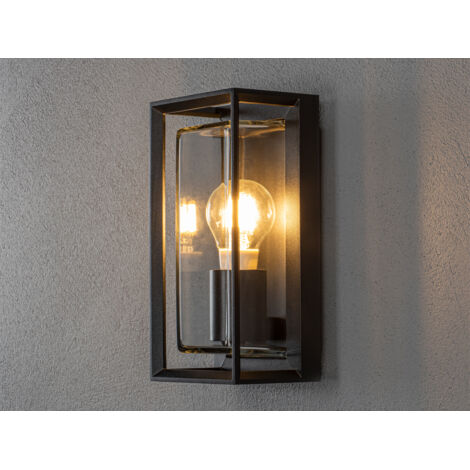 Außenwandlaterne BRINDISI Rahmen Metall Schwarz & klares Glas, Höhe 26cm (1/5)
