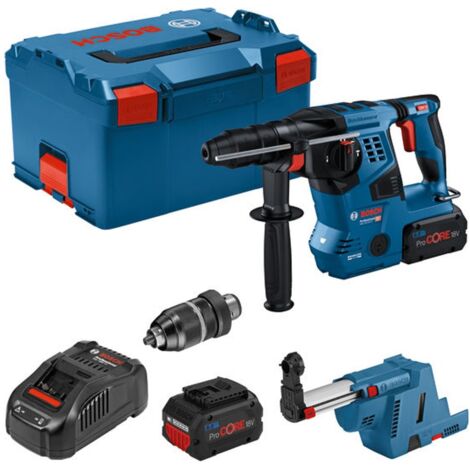 Bosch Akku-Bohrhammer GBH 18V-28 CF, SDS-Plus, 2x 8,0 Ah ProCore + GDE 18V-16