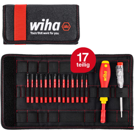 Wiha Schraubendreher und Bit Set slimVario (36068) 17 tlg. in Falttasche VDE Elektriker ( Schlitz, Kreuzschlitz, Torx, PlusMinus, Spannungsprüfer)
