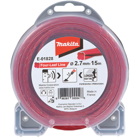 Makita – Fil nylon pour débroussailleuse 15 m Ø 2,7 mm – Coupe précise pour herbes hautes – Réduction du bruit – E01828