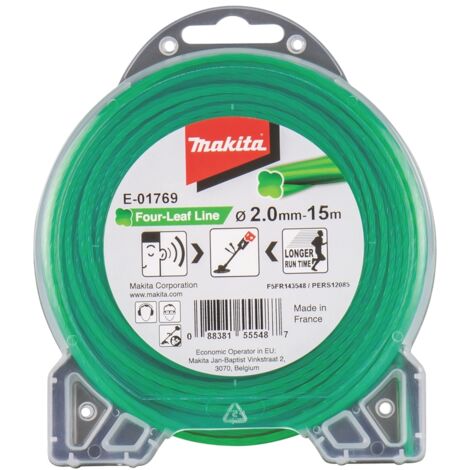 Makita – Fil nylon Trèfle torsadé 2 mm pour coupe-bordure – Économie d'énergie jusqu'à 20 % – Environnement sensible au son – E01769