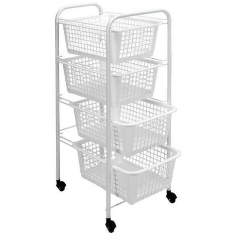 Chariot multi-usage blanc 4 paniers – Dimensions 38x30x83 cm – Design fonctionnel et résistant pour maison ou bureau – Metaltex