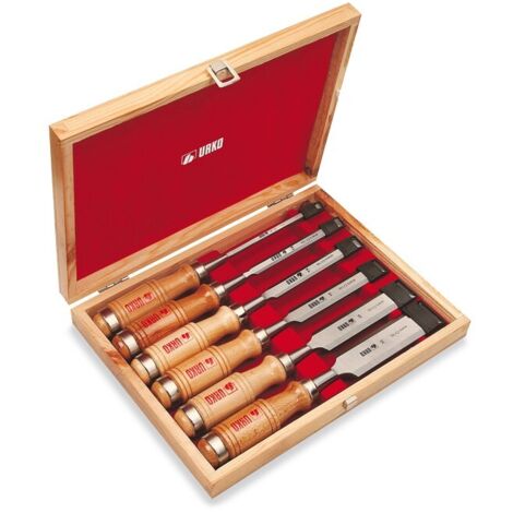 Urko – Ciseau à bois 6 pièces – Conception robuste pour coupes précises – Pour bois dur et teck – Set professionnel