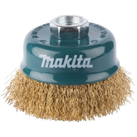 Makita – D39768 Grille conique en acier laitonné 75 mm – Alésage M14 – Diamètre fil 0,3 mm – Pour nettoyage surfaces métalliques