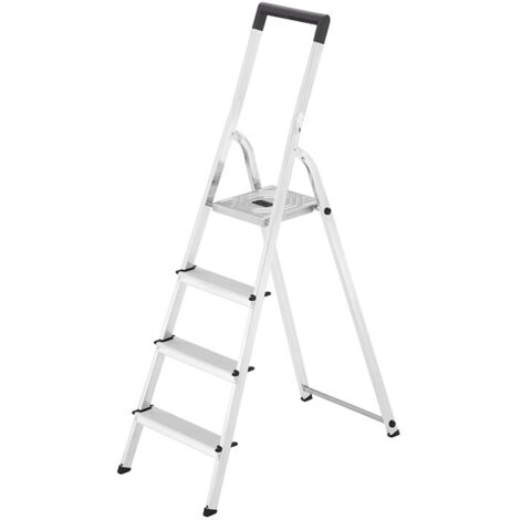 Hailo – Escabeau pliable en aluminium 4 marches ultra léger – Hauteur de travail 2,60 m – Charge max 150 kg – Plateforme antidérapante