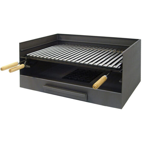 Tiroir barbecue en acier inoxydable 61x40x32cm – Grille amovible pour bois et charbon – Installation rapide pour extérieur – Imex El Zorro
