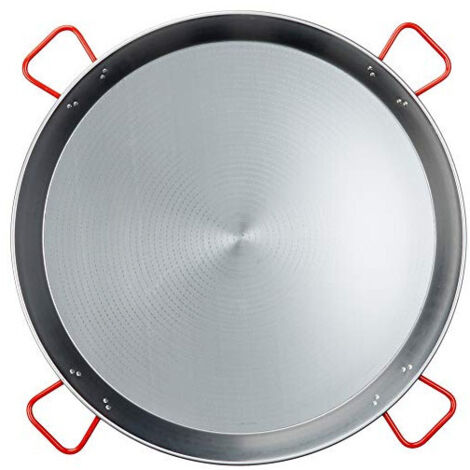 Poêle à paella 70 cm en acier poli – Pour 25 personnes – Compatible tous feux sauf induction – Cuisson uniforme recommandée avec paellero – La Ideal