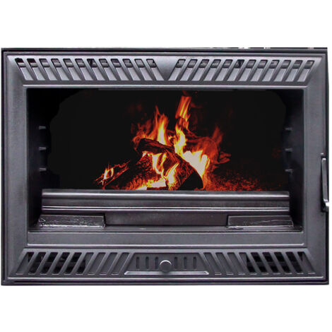 Insert poêle à bois ventilé en fer INUK – Puissance 8 kW – Longueur max de bûche 50 cm – Évacuation des fumées arrière – Classe énergétique A+