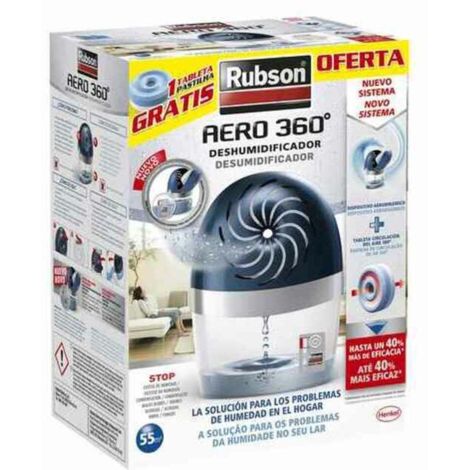 Déshumidificateur Rubson Aero 360 – Capacité 450 g – Surface jusqu'à 22 m² – Absorption 40% d'humidité en plus – Technologie 360°