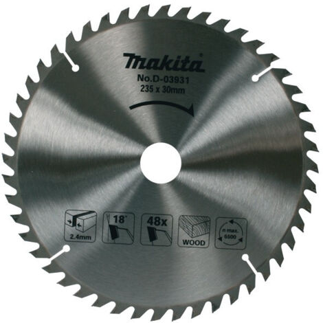 Lame de scie circulaire 23,5 cm D03931 – 48 dents pour bois dur avec alésage 3 cm – Coupe précise et durable – Compatible scies Makita