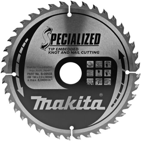 Makita – B33180 – Lame de scie circulaire 190 x 30 mm – 40 dents pour bois dur et teck – Spécialized T.C.T pour coupe précise