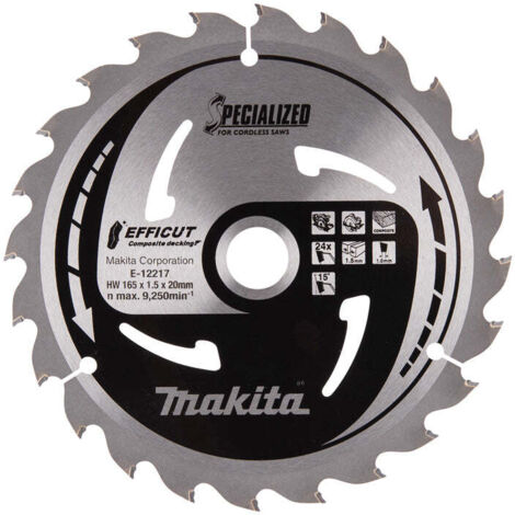 Makita – E12217 Lame de scie circulaire 165 mm – 24 dents – Pour bois dur et composite – Efficut T.C.T – Alésage 20 mm