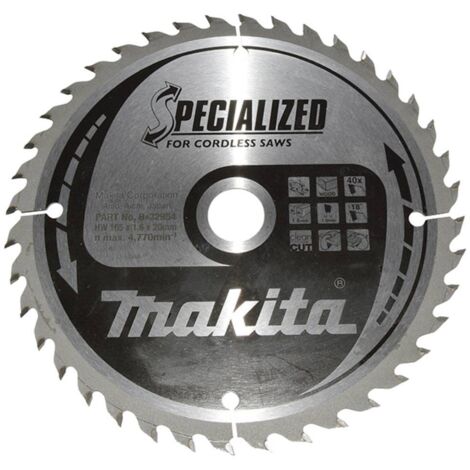 Makita – Lame de scie circulaire 165mm 20mm alésage 40 dents B32954 – Pour bois dur – Coupe précise sans éclat – Carbure de tungstène