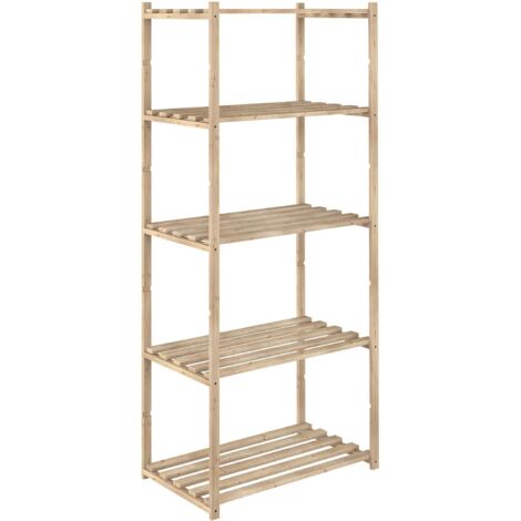 Étagère lamellée 5 niveaux en bois naturel – Rangement modulable 40 cm de profondeur – Structure robuste pour garage et bureau – Astigarraga (1/8)