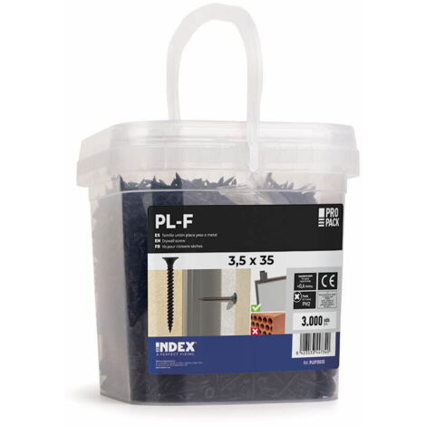 Index – Seau de 4000 vis 3,5 x 25 mm pour cloisons sèches – Phosphatées – Pointe S clou pour matériaux tendres – Filetage normal