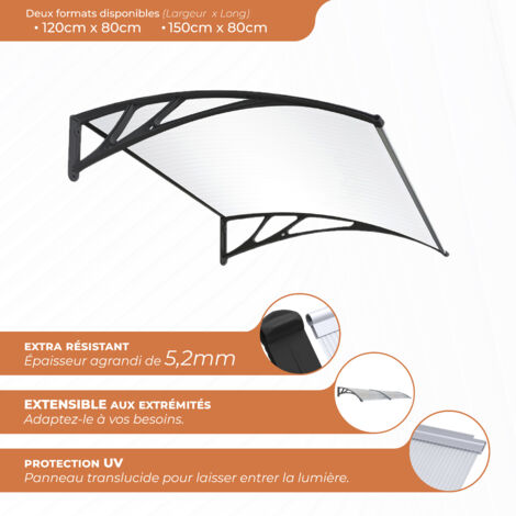 Marquise Easy Black 150x80cm – Panneau polycarbonate 5,2 mm – Structure polypropylène technique – Installation facile avec kit de vis – Smartsun