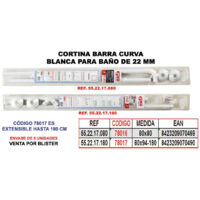 Rideau salle de bain barre courbée 22 mm blanc 80x94 extensible 180 cm
