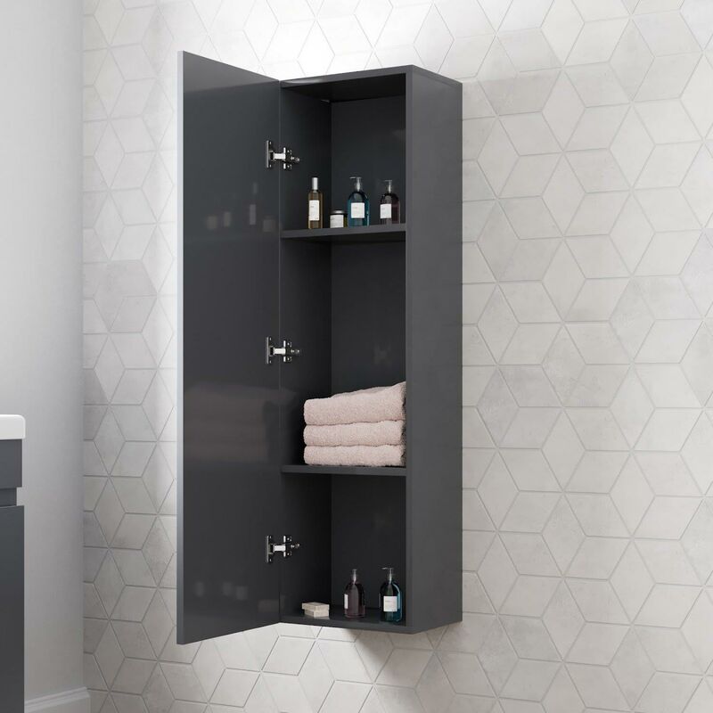 Grey gloss tall on sale bathroom cabinet