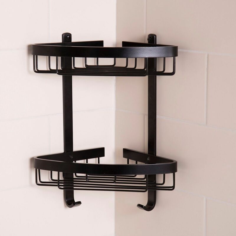 mDesign Steel Metal Curved Bathroom/Shower 2-Tier Caddy with Baskets - Black