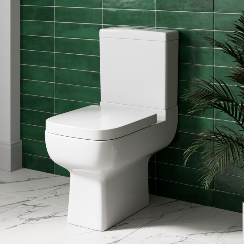 White Modern Toilet Ceramic Bathroom Close Coupled Pan Cistern Soft Close Seat