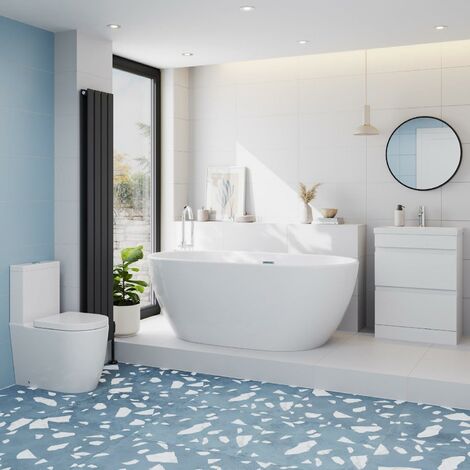 Affine Bathroom Suite 1500mm Freestanding Bath Toilet WC Basin Vanity Unit (1/5)