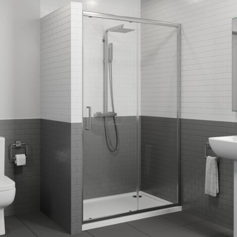 1200 x 900mm Sliding Shower Door Enclosure 8mm Glass Panel Framed Tray & Waste (1/5)