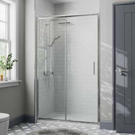 1200 x 800mm Sliding Shower Door Enclosure 8mm Glass Panel Framed Tray & Waste (1/5)