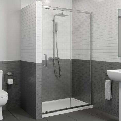 1400 x 900mm Sliding Shower Door Enclosure 8mm Glass Panel Framed Tray & Waste (1/5)