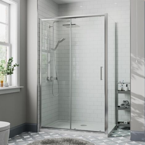 1100 x 800mm Sliding Shower Door & Side Panel Enclosure Cubicle Framed 8mm Glass (1/5)