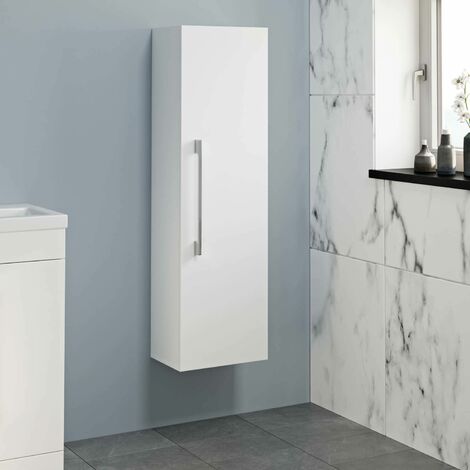 1200mm Tall Bathroom Wall Hung Cabinet, White Gloss Wall Hung Tall Bathroom Cabinet