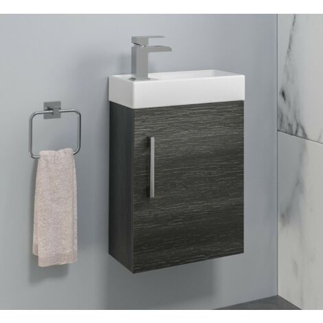 Bathroom 400mm Vanity Unit with 1 Tap hole Basin Sink Slimline Charcoal Grey Wall Hung