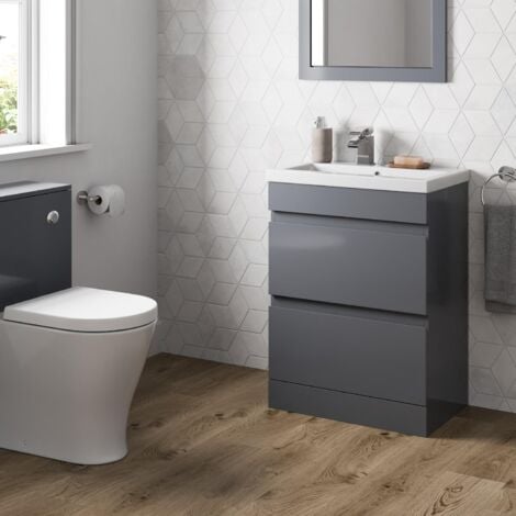 Grey Gloss Bathroom Furniture Vanity Unit with Basin Sink Cabinet ...