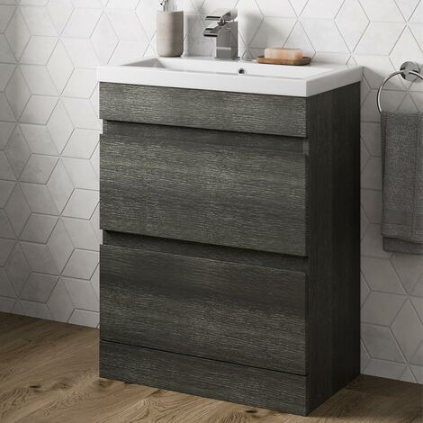 Charcoal Grey Bathroom Furniture Vanity Unit with Basin Sink Cabinet Storage 600mm Drawer