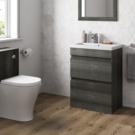 Charcoal Grey Bathroom Furniture Vanity Unit with Basin Sink Cabinet Storage 600mm Drawer