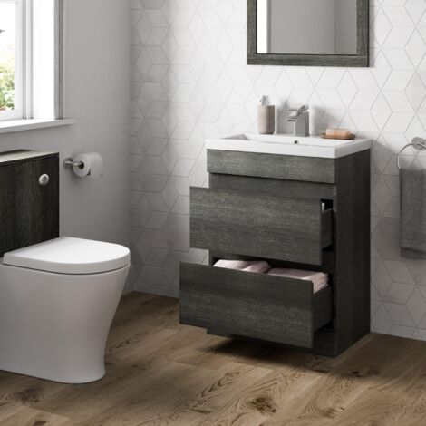 Charcoal Grey Bathroom Furniture Vanity Unit with Basin Sink Cabinet Storage 600mm Drawer