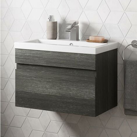 Charcoal Grey Bathroom Furniture Vanity Unit with Basin Sink Cabinet Storage 600mm Drawer Wall Hung