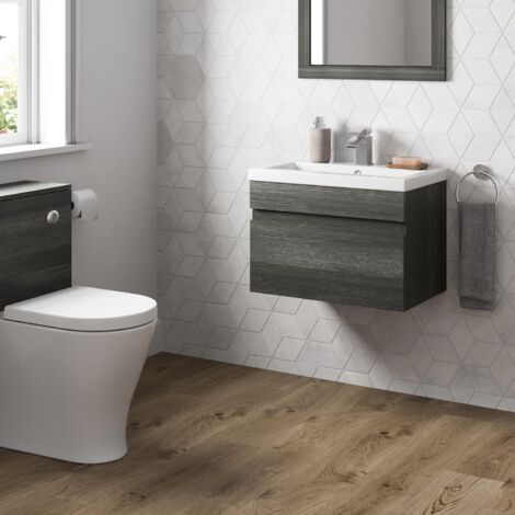 Charcoal Grey Bathroom Furniture Vanity Unit with Basin Sink Cabinet Storage 600mm Drawer Wall Hung